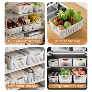 Versatile white plastic hollow-out storage baskets for home organization in various scenes