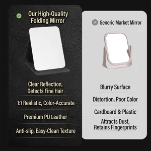 Portable folding makeup mirror with premium black PU leather case for travel