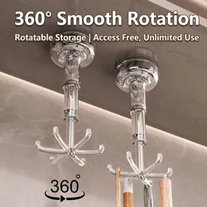Crochet à ventouse rotatif à 360° avec 6 griffes pour rangement de salle de bain