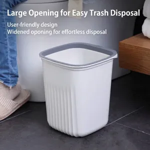 Minimalist white square trash can with stylish fluted texture and wide grey top rim
