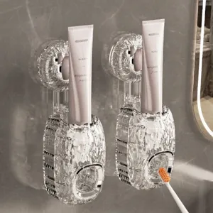 Distributore Automatico di Dentifricio a Parete Spremiagrumi a Vuoto con Ventosa Rack di Stoccaggio per Bagno Impermeabile Motivo a Onde PET ABS