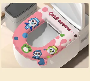 Wasserdichter Cartoon Toilettensitzbezug mit süßen Mustern und rosa Katzendesign