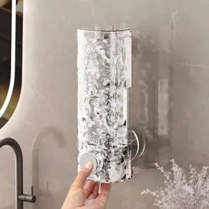 Wall-mounted suction cup soap dispenser with textured finish and press button