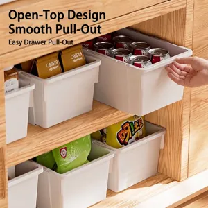 White retractable cabinet drawer storage box for kitchen snacks and canned drinks organizer