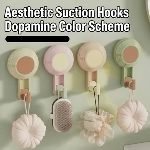 Strong Suction Cup Hook Heavy Duty Vacuum Wall Hanger For Bathroom Kitchen Dopamine Colors Plastic Hook No Drill Towel Hook Organizers