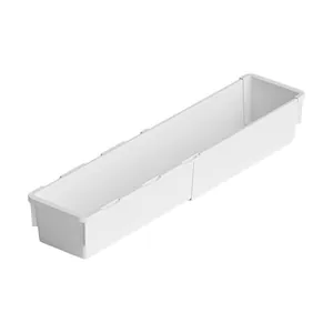 Durable white expandable drawer organizer for kitchen cabinets and desktop clutter storage.