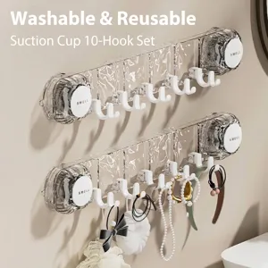 Water Ripple PET Vacuum Suction Cup Wall Hook Rack 10 Row Hooks Waterproof No-Drill Holder For Kitchen Bathroom Wardrobe