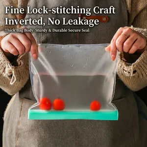 Reusable thickened EVA food storage bag with leak-proof seal and green header detail