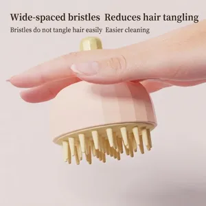 Ergonomic pink silicone scalp massage brush for effective hair washing and deep scalp cleaning
