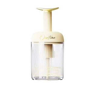 Portable manual foaming device for facial cleanser and shampoo with ribbed clear bottle
