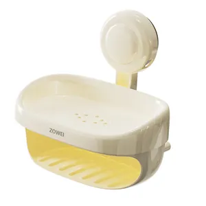 Creative suction cup wall-mounted double-layer draining soap dish in cream white color