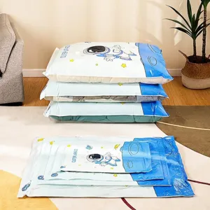 Vacuum storage bags for clothes and quilts, 80 percent space saving compression effect.