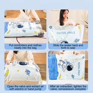 Astronaut patterned vacuum storage bags for clothes and quilts in 4 easy steps.
