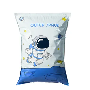 Durable vacuum storage bag for clothes featuring a cute astronaut outer space design