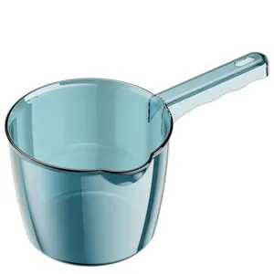 Cazo de agua de plástico azul transparente irrompible con mango largo para cocina doméstica