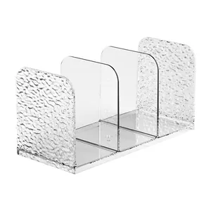 Transparent acrylic desk organizer and bookend with hammered texture sides
