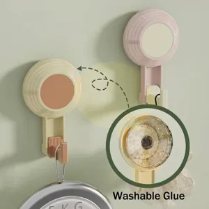 Strong punch-free suction cup wall hook with washable adhesive for bathroom towel