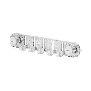 Strong vacuum suction cup hook rack with 10 hooks for bathroom and kitchen towel storage.