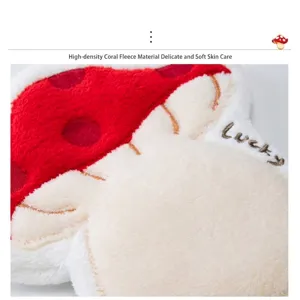 Cute mushroom-shaped plush hand towel with soft coral fleece texture and Lucky embroidery