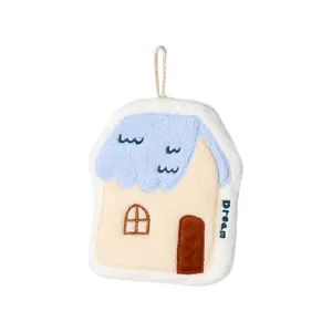 Cute house-shaped hanging plush hand towel with soft and highly absorbent fabric