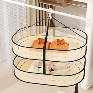 Two-tier hanging drying mesh basket for flat drying sweaters and delicate clothes