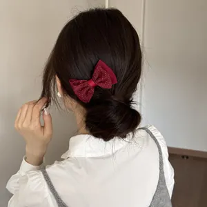 Elegant red polka dot bow hair comb accessory for Korean style bun hairstyle decoration