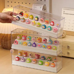 Clear acrylic stackable figurine display case with 3-tier stand for blind box storage