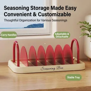 Multi-Functional Kitchen Seasoning Storage Rack With Removable Dividers Portable Handle Seasoning Bag Organizer Drainer Shelf