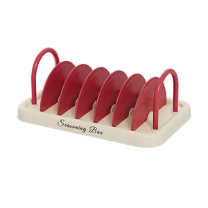 Multi-functional red and beige kitchen seasoning box organizer for spices and sauce packets
