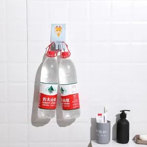 Cartoon giraffe wall-mounted mop holder with heavy-duty adhesive for bathroom storage