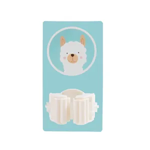 Wall-mounted mop holder with cute cartoon llama adhesive backplate, no-drill design