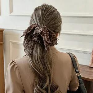 Chouchou à Nœud Imprimé Léopard Style Coréen Vintage en Tissu Grand Nœud Accessoire Cheveux Élégant pour Femmes