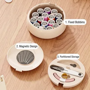 Kit de costura magnético portátil con compartimentos organizados para el hogar