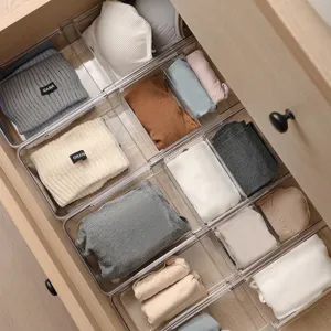 Organizadores de cajones ajustables transparentes para ropa interior y calcetines en cajón madera