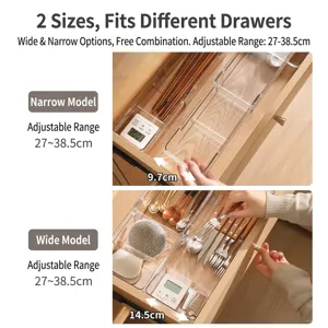 Organizador de cajones transparente extensible ajustable para cubiertos y utensilios