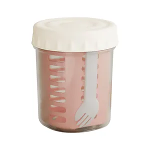 Portable fruit cup with built-in fork and drainable inner compartment for salad and snacks