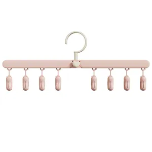 Tragbarer faltbarer Reise-Kleiderbügel mit 8 Clips für Socken und Unterwäsche, rosa Wolke