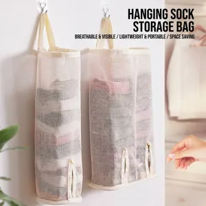 Hanging Mesh Storage Bag For Socks Underwear Breathable Wall Mounted Wardrobe Closet Organizer Foldable Mesh Net Bag For Dormitory Home Storage