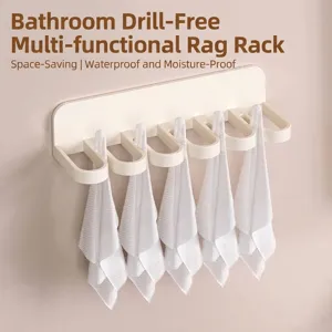 Punch-Free Wall-Mounted Multi-Slot Hook Rack ABS Multi-Purpose Towel Utensil Holder For Bathroom Kitchen Minimalist Home Storage Rack