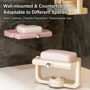 Wall-mounted and countertop rotating suction cup soap dish with drainage rack for bathroom