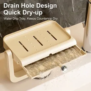 Rotatable suction cup soap dish with drainage holes and a removable drip tray for bathroom