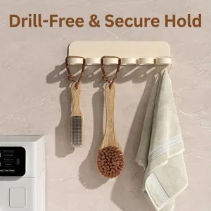 6-hole wall-mounted towel rack no-drill bathroom organizer cream white storage hook