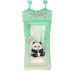 Pochette de téléphone étanche avec motif de panda vert clair pour la natation et le rafting