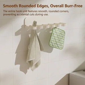 Wall-mounted 6-hole multi-functional organizer hook for bathroom and kitchen
