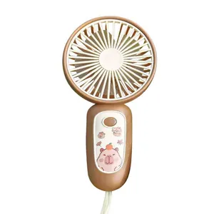 Portable handheld USB rechargeable fan with cute cartoon animal sticker for summer cooling