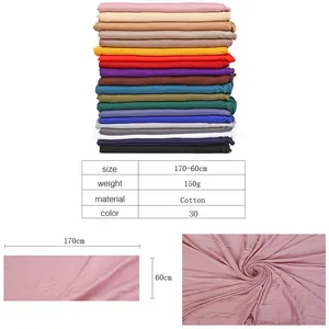 Details of 170x60cm solid color cotton scarf showing dimensions, material and variety.