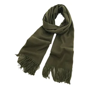 Écharpe d'hiver épaisse vert olive en imitation cachemire avec de longs glands élégants