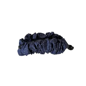 Barrette banane plissée élégante à pois bleu marine pour queue de cheval style coréen