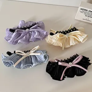 Groupe de barrettes à cheveux en dentelle plissée de style français avec nœuds