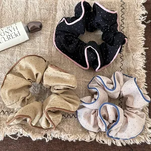 Retro Polka Dot Scrunchie French Wood Ear Edge Ruffled Elastic Hair Tie Bow Knot Pony Tail Holder For Women Girls Fashion Hair Accessories